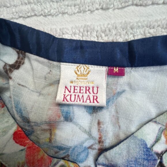 Neeru Kumar Women Multicolor Floral Print Hi-Low Shirt Dress Medium Short Sleeve - Picture 3 of 10